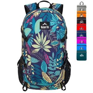 Venture Pal Backpack Nylon Large Blue Tropical Leaf Packable Hiking Daypack